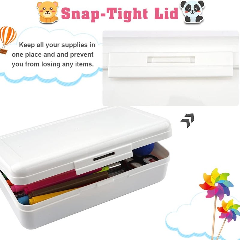 BOEIAC Plastic Pencil Box, Large Capacity Pencil Cases, 1 Pack Hard Pencil Case, Crayon Box with Snap-tight Lid Stackable Design, Plastic Storage Box for Office Supplies, White - Image 5